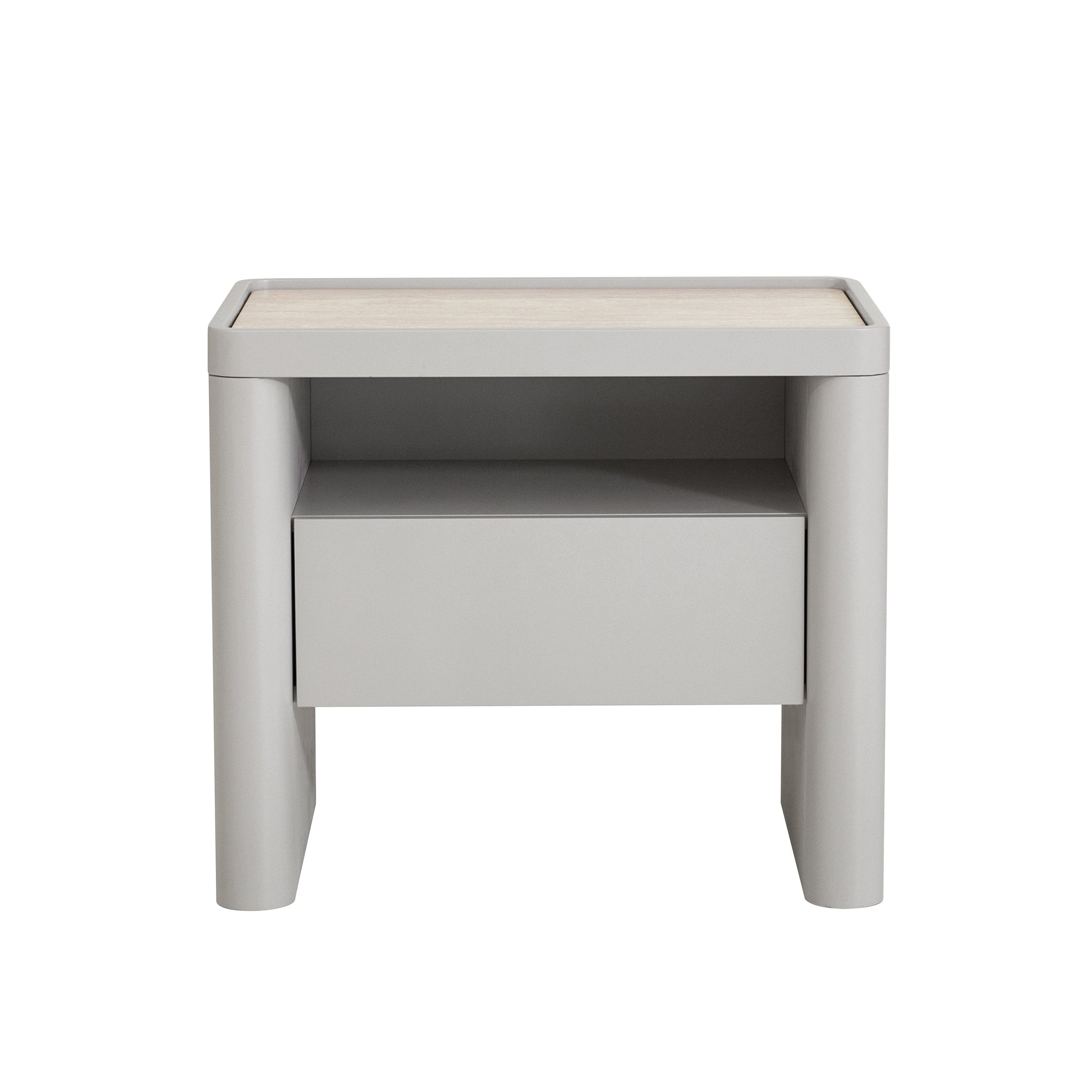 Modesta Glass Top Bedside Table - Warm Grey