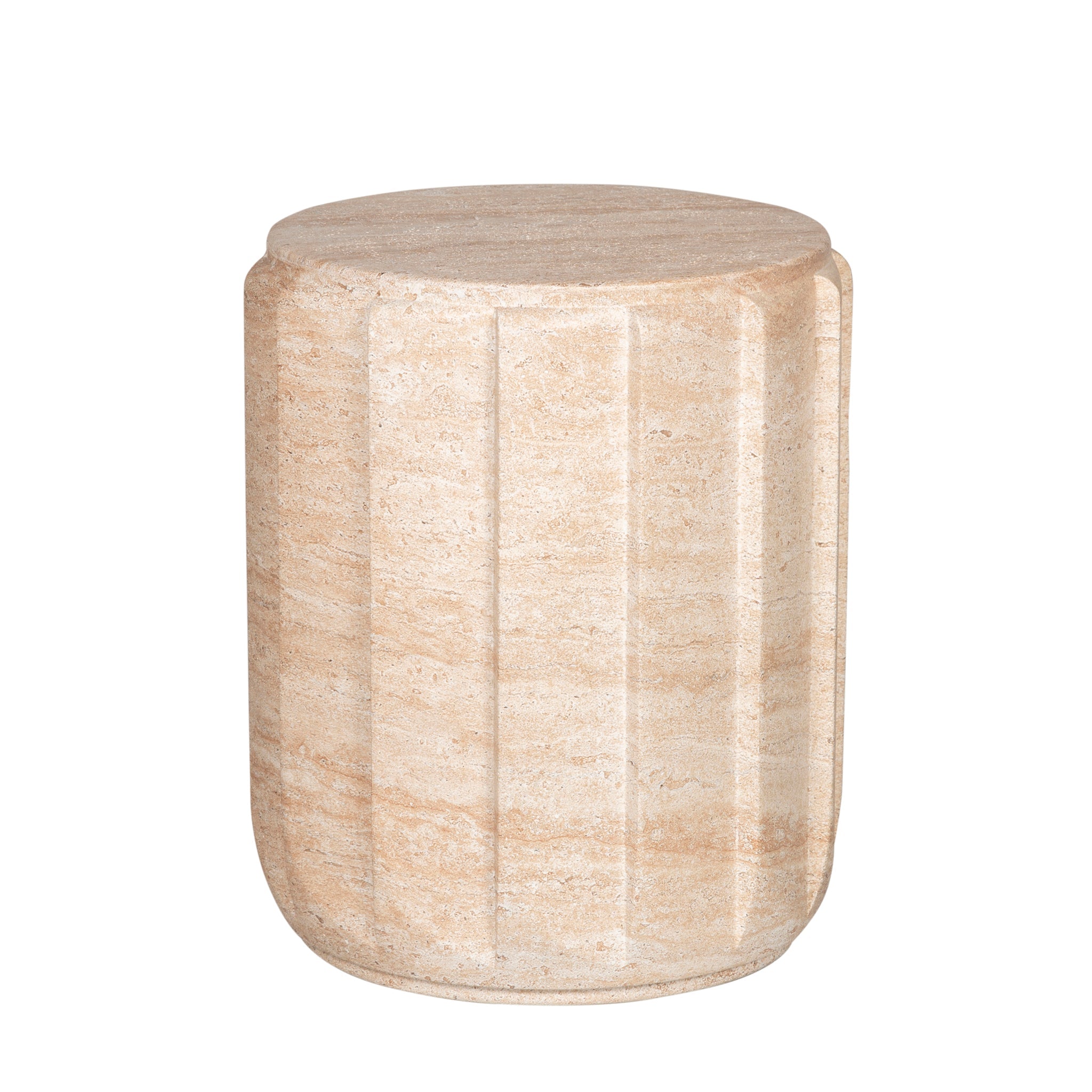 Etrusca 38cm Stool Side Table - Light Travertine Look