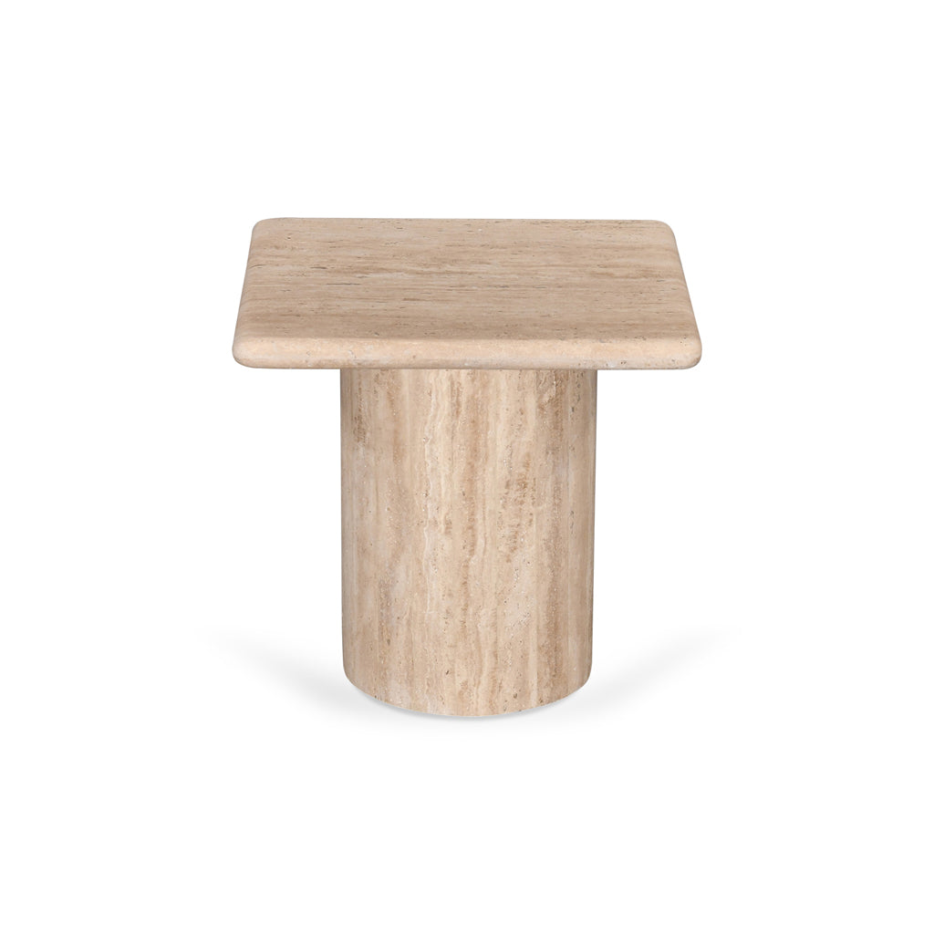 Costin 42cm Travertine Top Side Table - Natural
