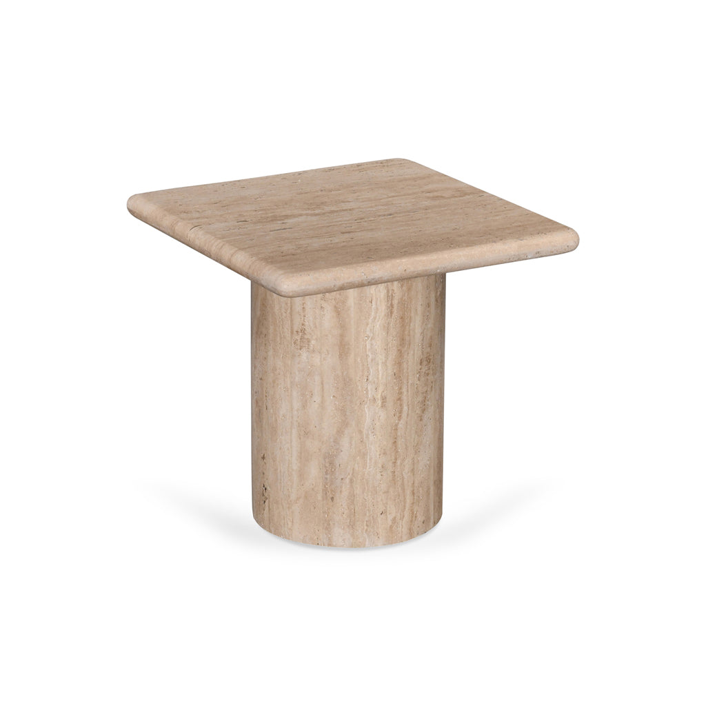 Costin 42cm Travertine Top Side Table - Natural