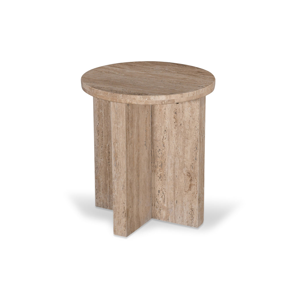 Sanya 45cm Travertine Top Round Side Table