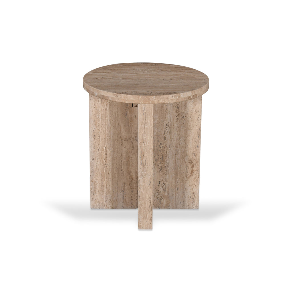 Sanya 45cm Travertine Top Round Side Table