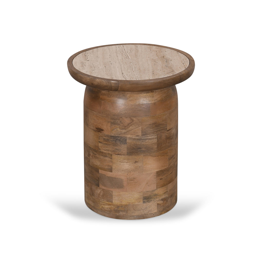 Urbina 40cm Travertine Top Side Table - Natural