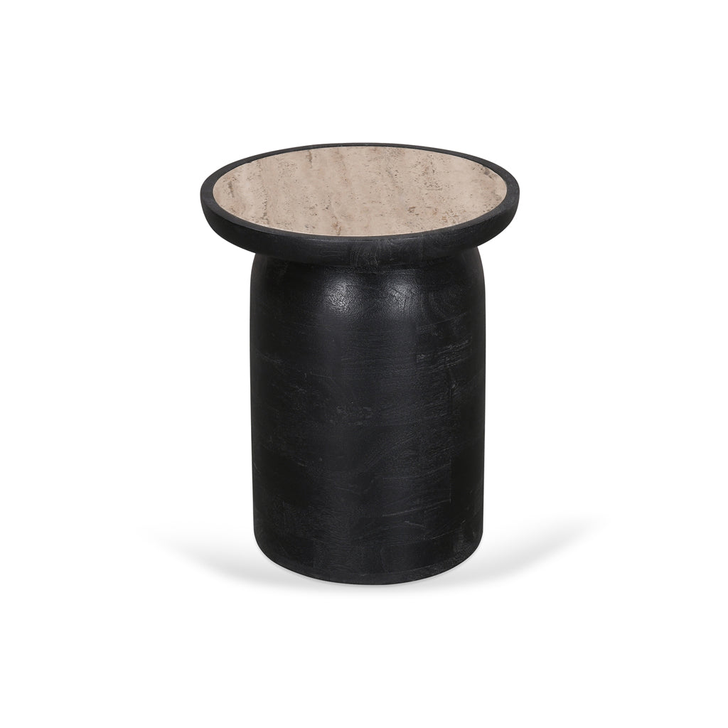 Urbina 40cm Travertine Top Side Table - Black