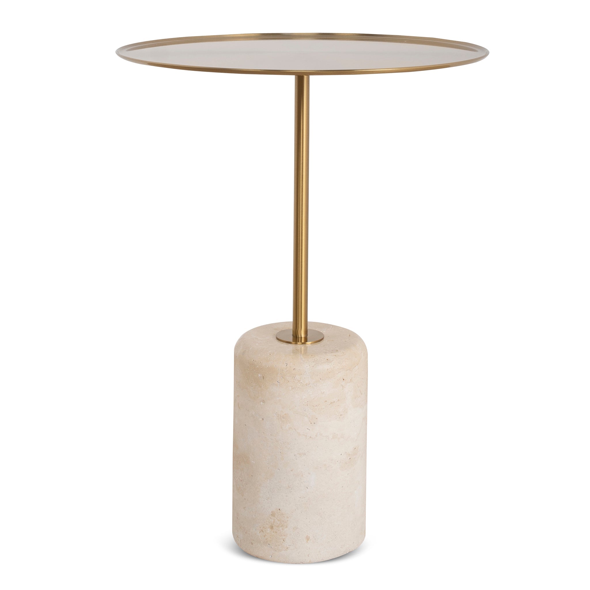 Pravina 45cm Brushed Gold Side Table - Travertine