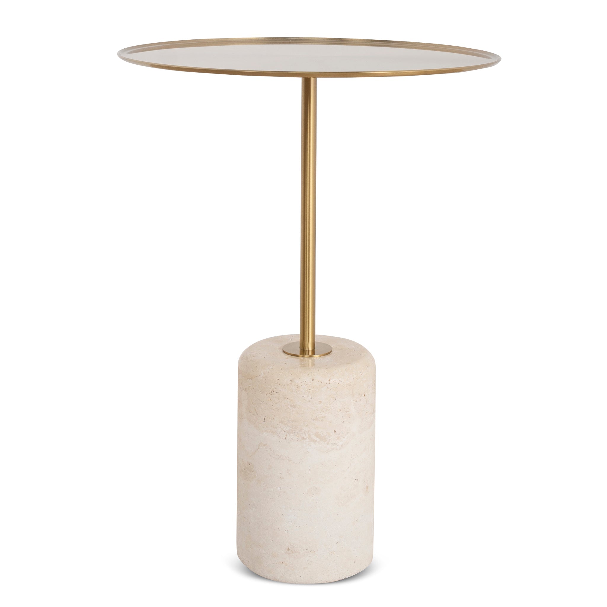 Pravina 45cm Brushed Gold Side Table - Travertine