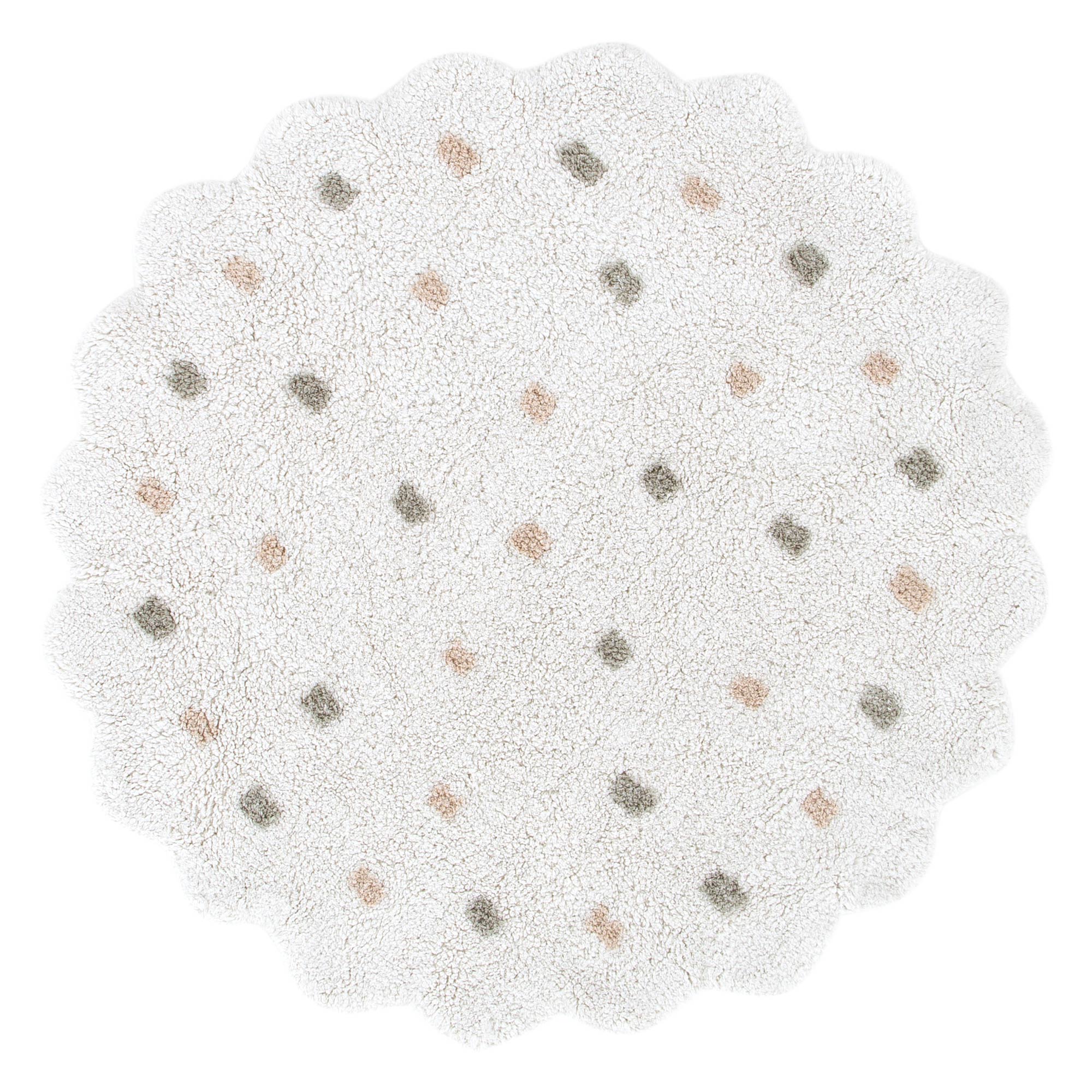 Meldon Round Scalloped Kids Rug White & Multi