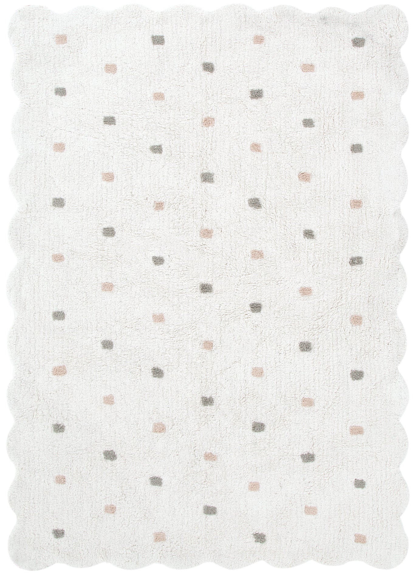 Meldon Rectangle Scalloped Kids Rug White & Multi