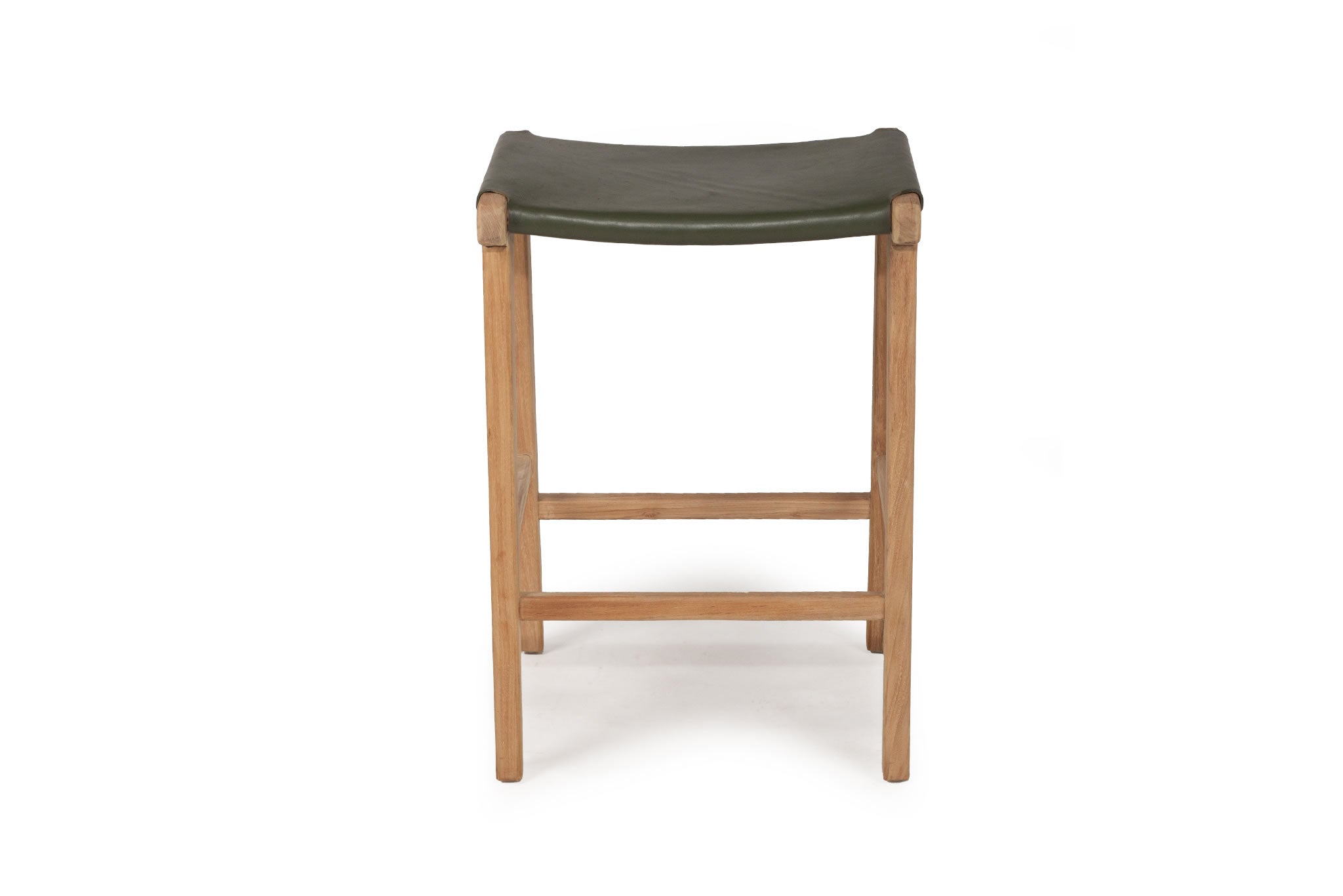 Pasadena Leather Saddle Stool - Olive - Flat