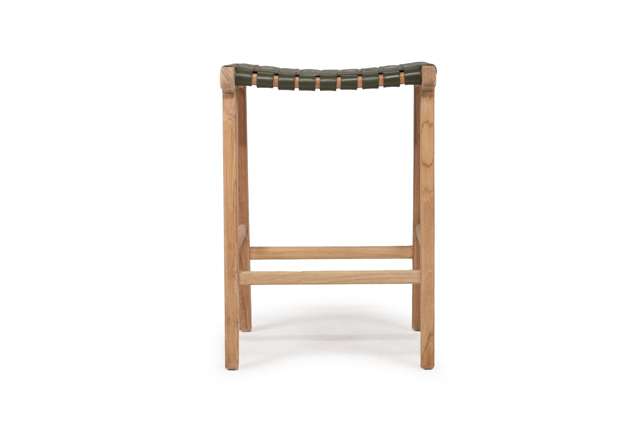 Pasadena Leather Saddle Stool - Olive - Woven