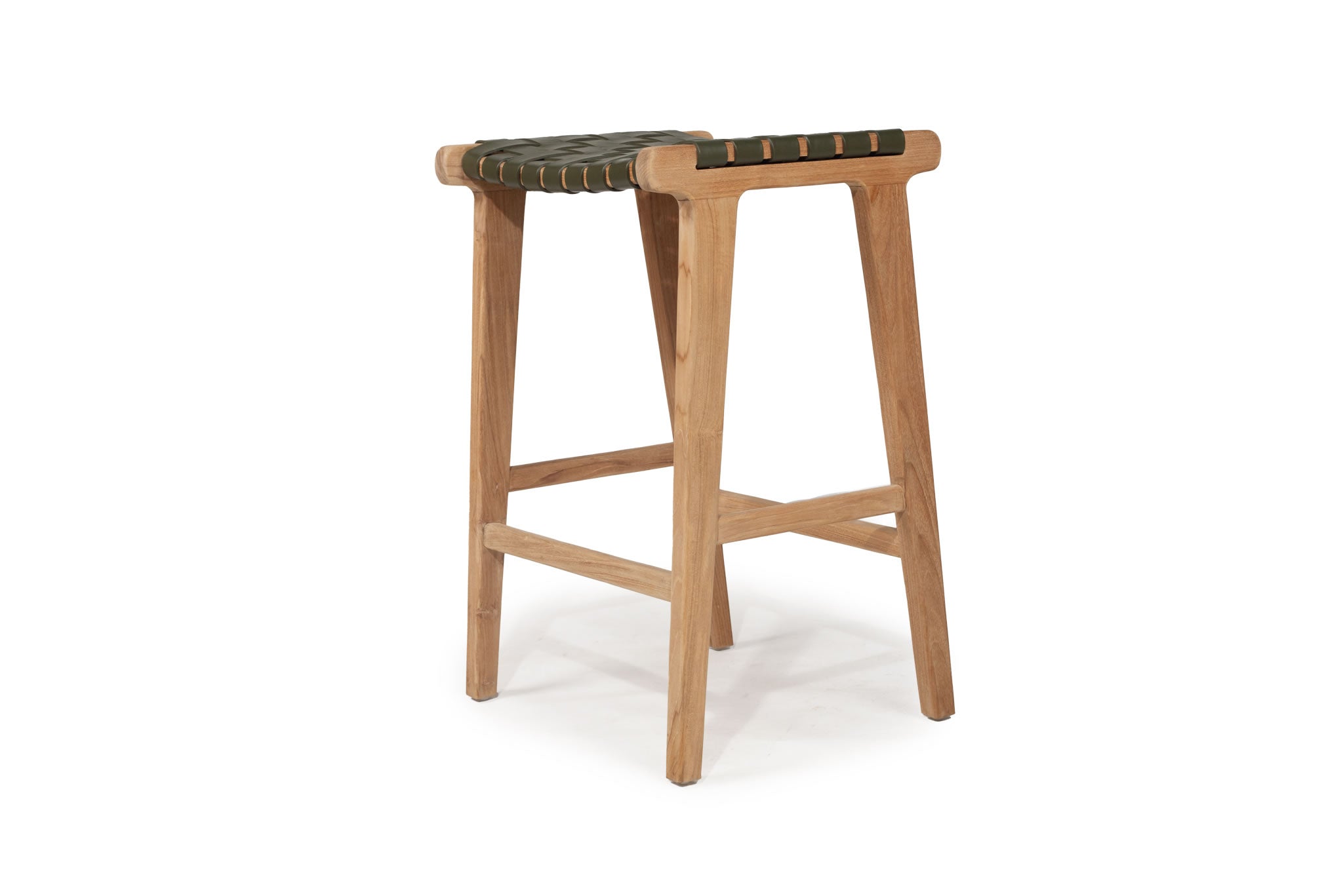 Pasadena Leather Saddle Stool - Olive - Woven