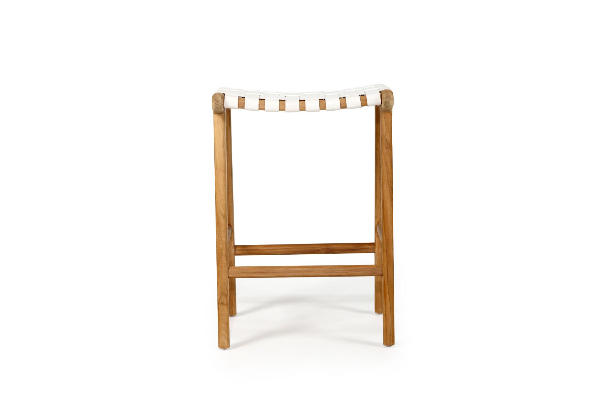 Pasadena Leather Saddle Stool - White Woven