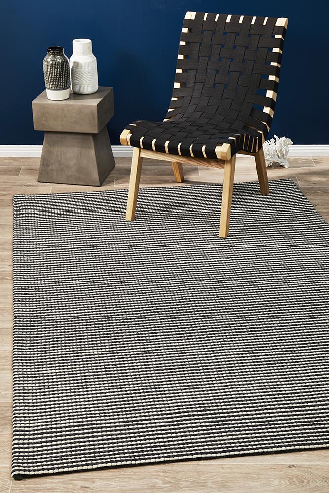 Saul Oskar Felted Wool Striped Rug Black White