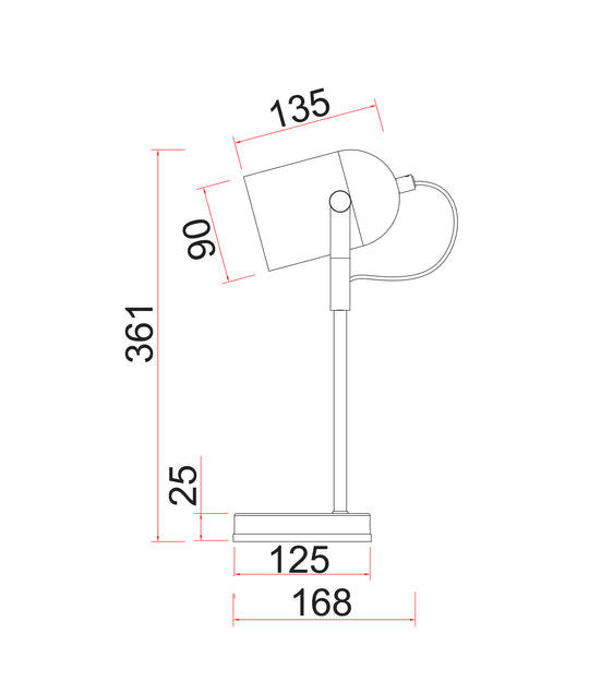 Table ES Matt Black Ellipse W/Ant Brass Highlight OD 90mm (Shade) Adjustable Head