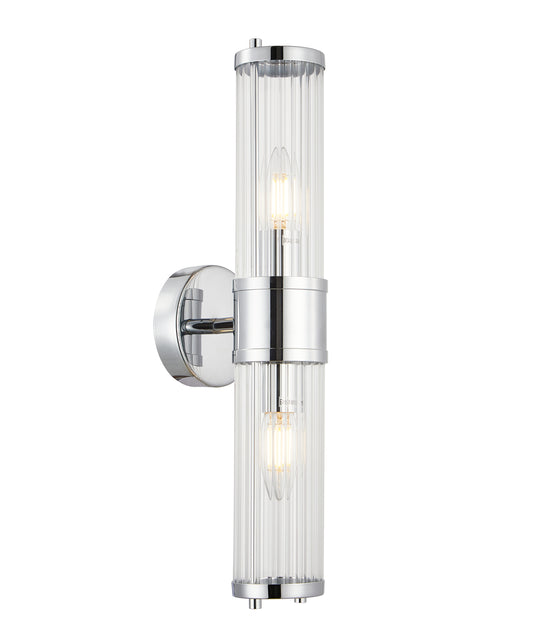 Wall Int S/M 2 X SES Up/Dn 2 X Tubular Clear Glass W/ Chrome Base