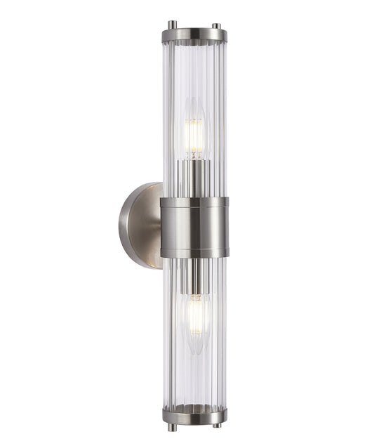 Wall Int S/M 2 X SES Up/Dn 2 X Tubular Clear Glass W/ Satin Chrome Base