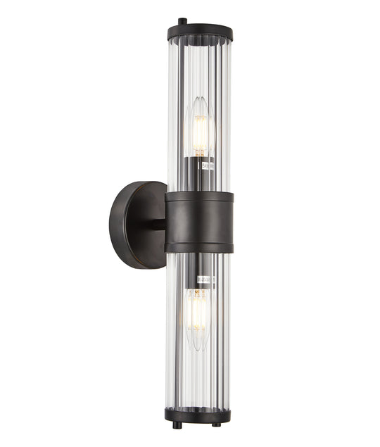 Wall Int S/M 2 X SES Up/Dn 2 X Tubular Clear Glass W/ Black Base