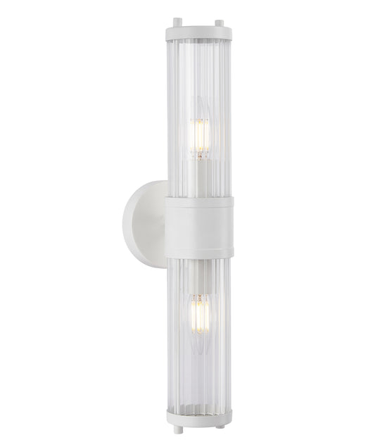 Wall Int S/M 2 X SES Up/Dn 2 X Tubular Clear Glass W/ White Base