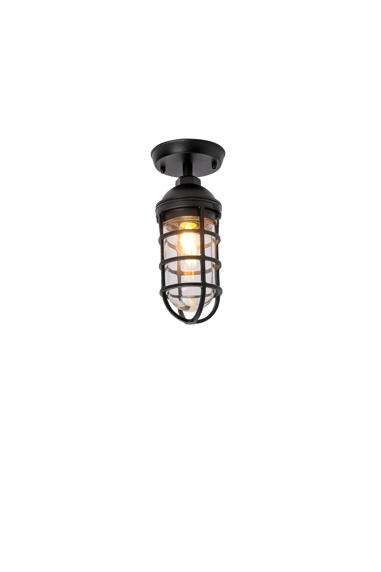 Wall/Ceiling S/M ES Cylinder Matt Black Alum & Glass IP44 W/Cage