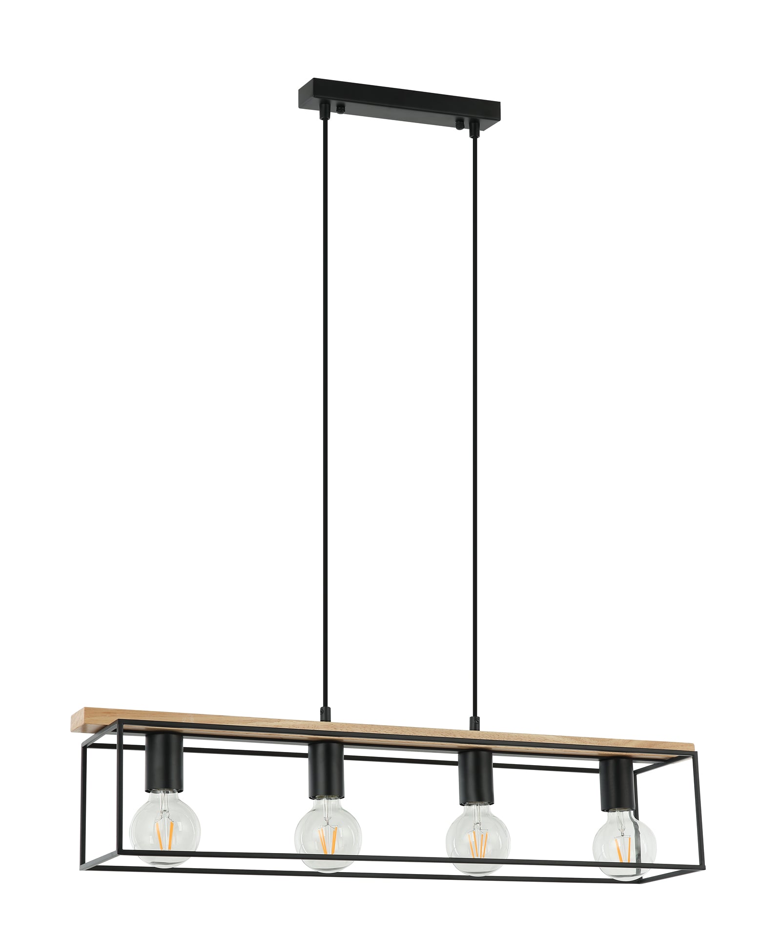 Pendant ESx4 Rect Natural WoOD & Black Hardware Iron L 800 mm