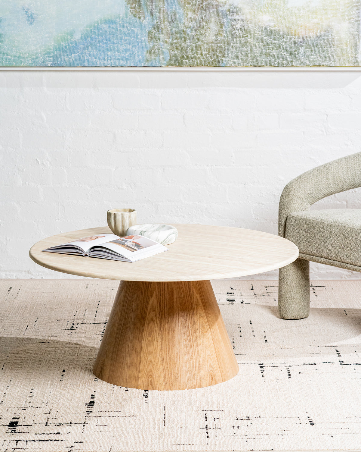 Waverley Round Coffee Table Travertine - White