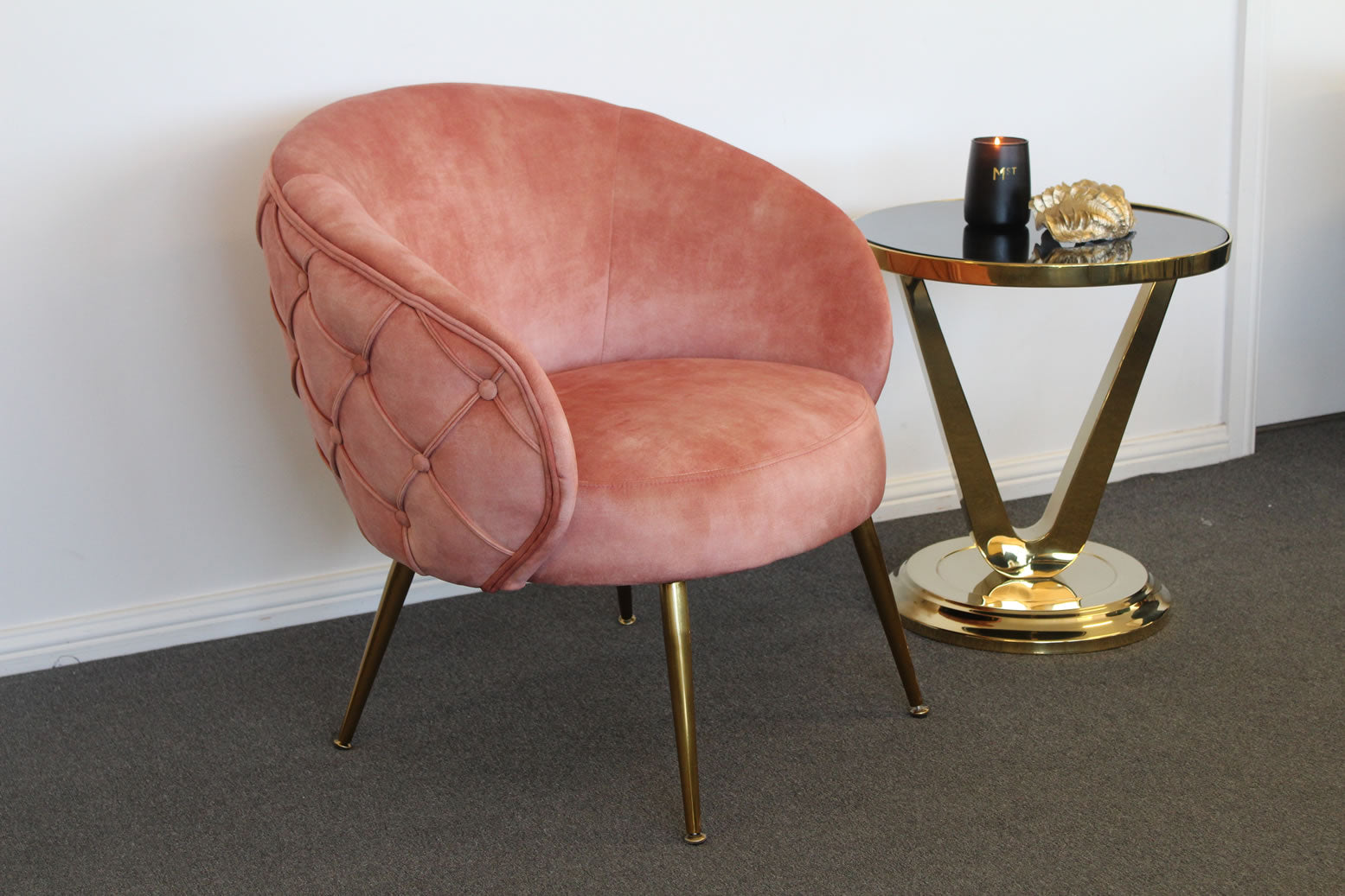 York Accent Chair - Diamond Tufted Blush Deluxe Velvet