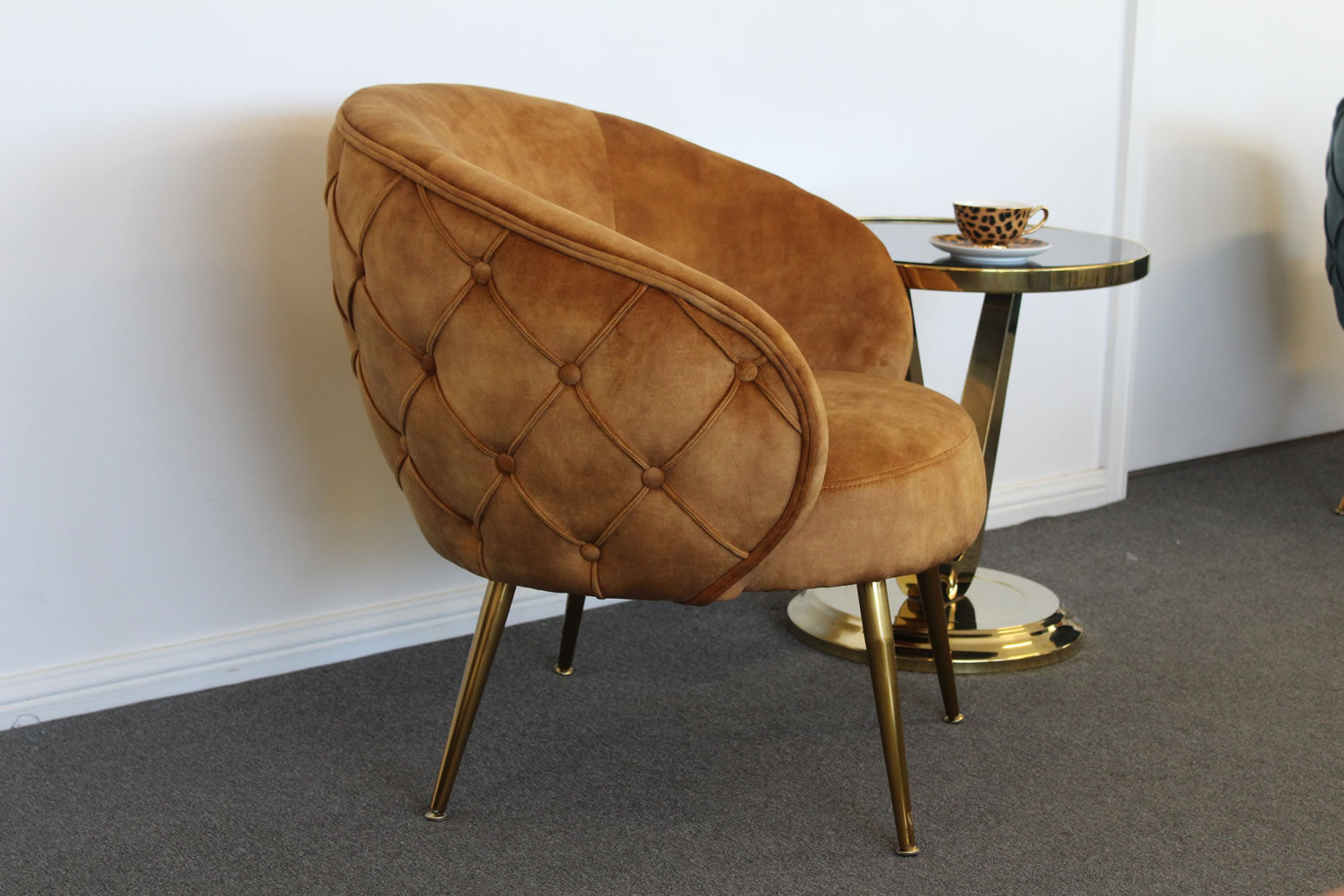 York Accent Chair - Diamond Tufted Gold Deluxe Velvet