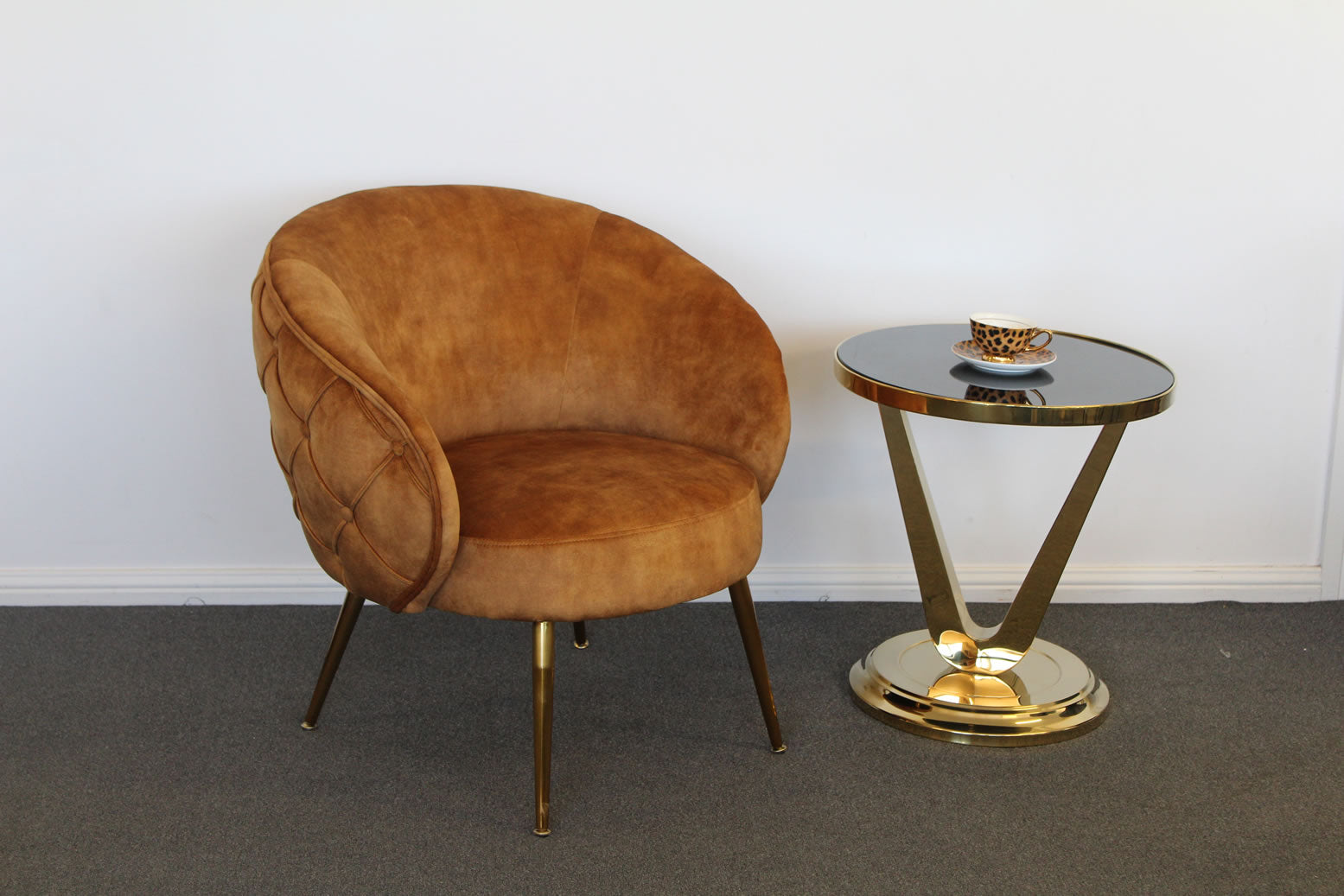 York Accent Chair - Diamond Tufted Gold Deluxe Velvet