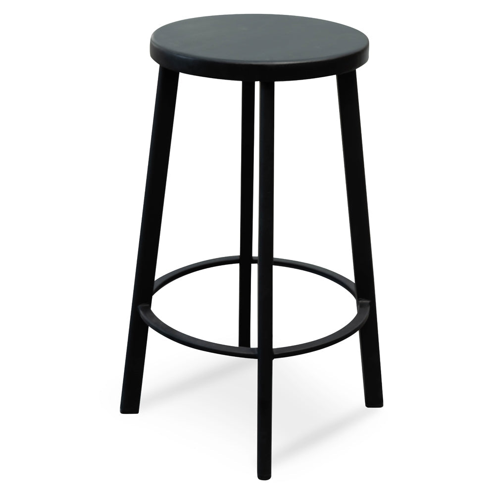 James 65cm Bar Stool With Black Timber Seat - Black Frame (Set of 2)