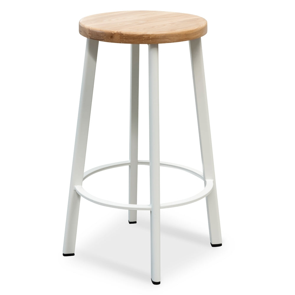 James 65cm Natural Timber Seat Bar Stool - White Frame (Set of 2)