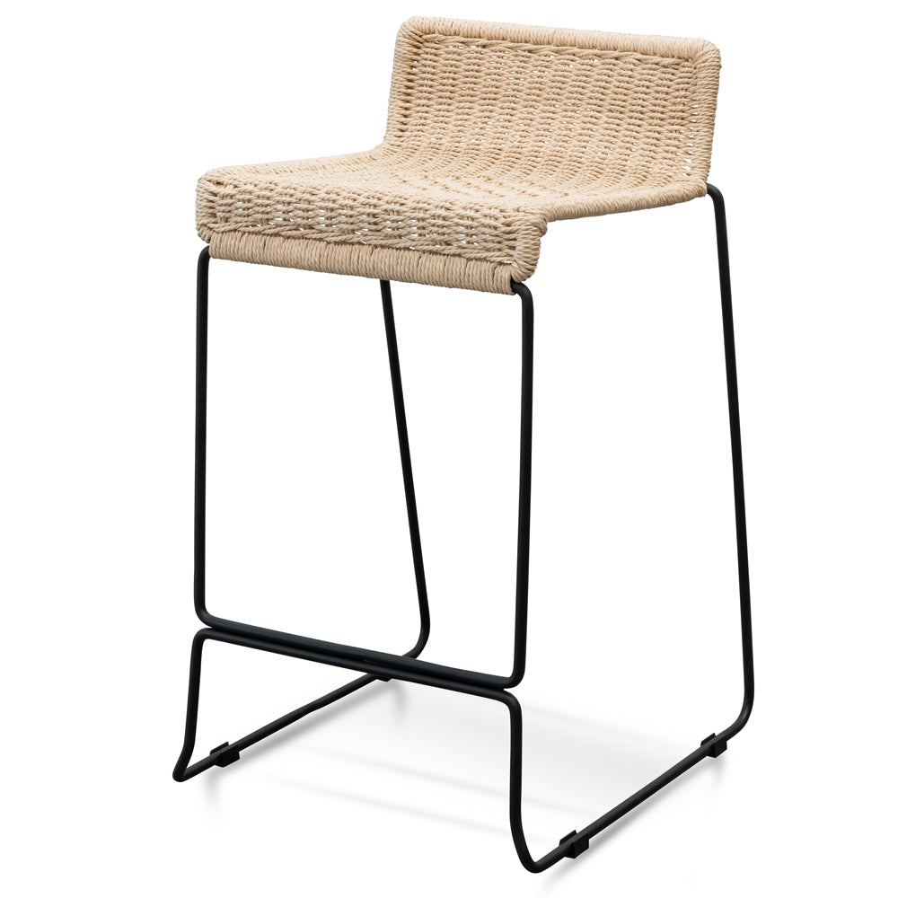 Bailey 65cm Natural Cord Rattan Seat Bar Stool - Black Legs
