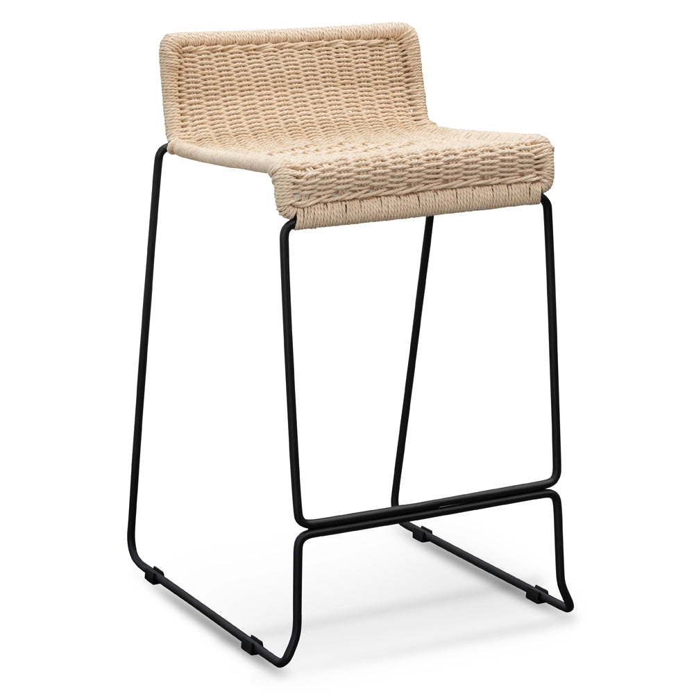 Bailey 65cm Natural Cord Rattan Seat Bar Stool - Black Legs