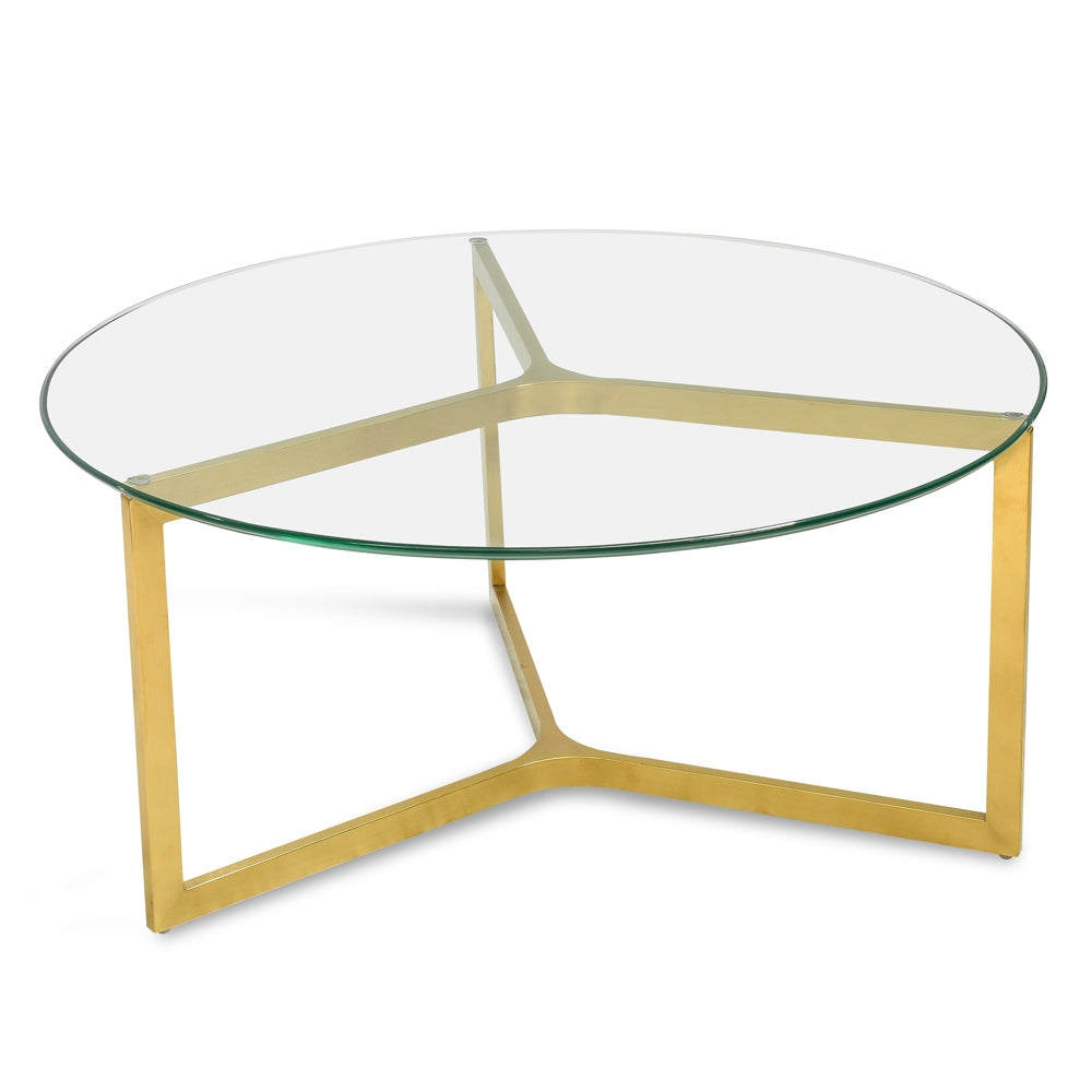 Janet 85cm Glass Round Coffee Table – Gold Base