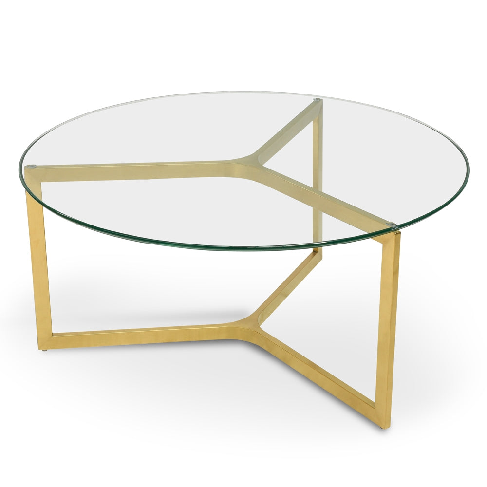 Janet 85cm Glass Round Coffee Table – Gold Base