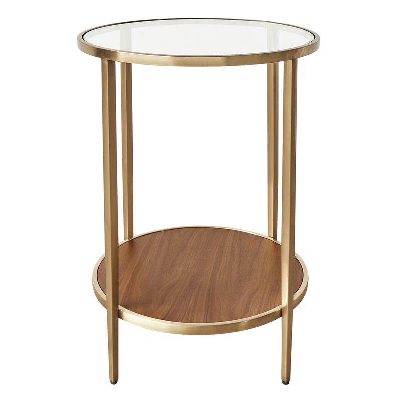 Chloe Glass and Timber Side Table - Gold