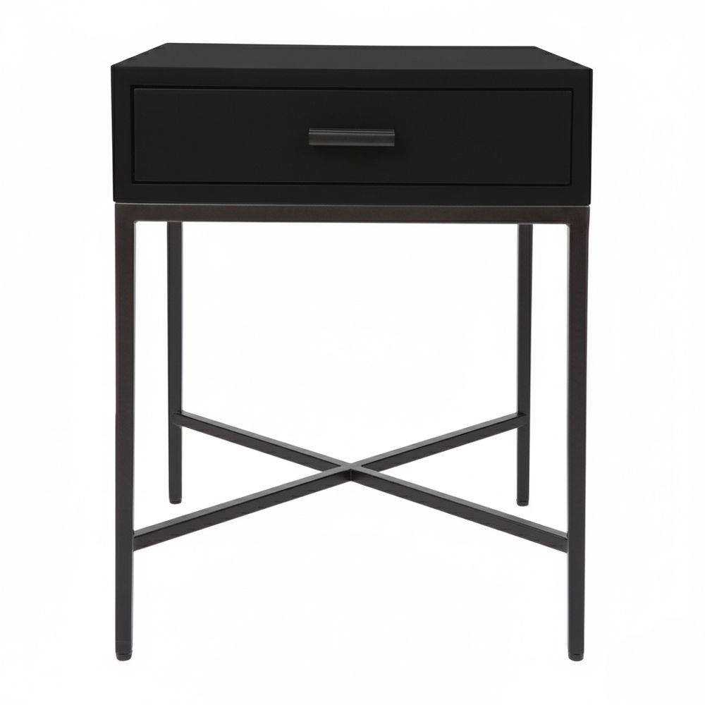 Nessa 1 Drawer Bedside Table - All Black