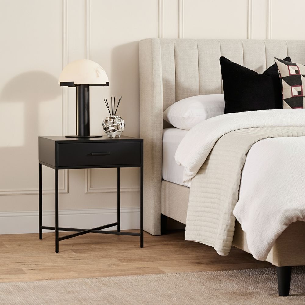 Nessa 1 Drawer Bedside Table - All Black