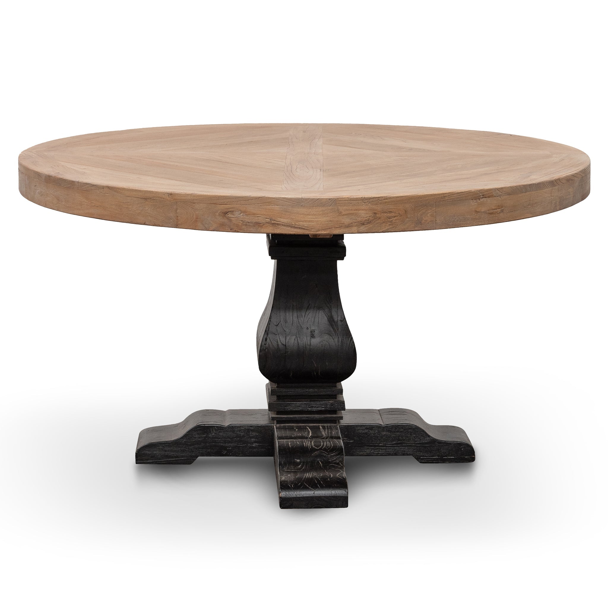 Kara Reclaimed Elm 140cm Round Dining Table - Black Base