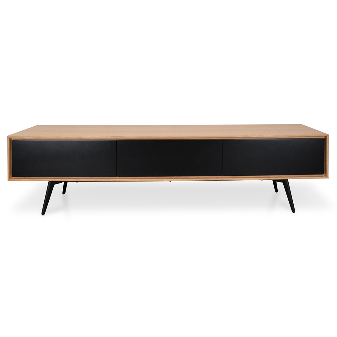Liam 180cm Wooden TV Unit With Black Drawers – Natural
