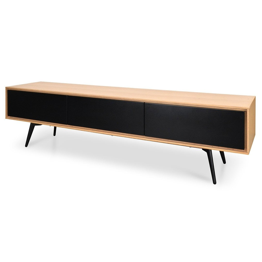 Liam 180cm Wooden TV Unit With Black Drawers – Natural