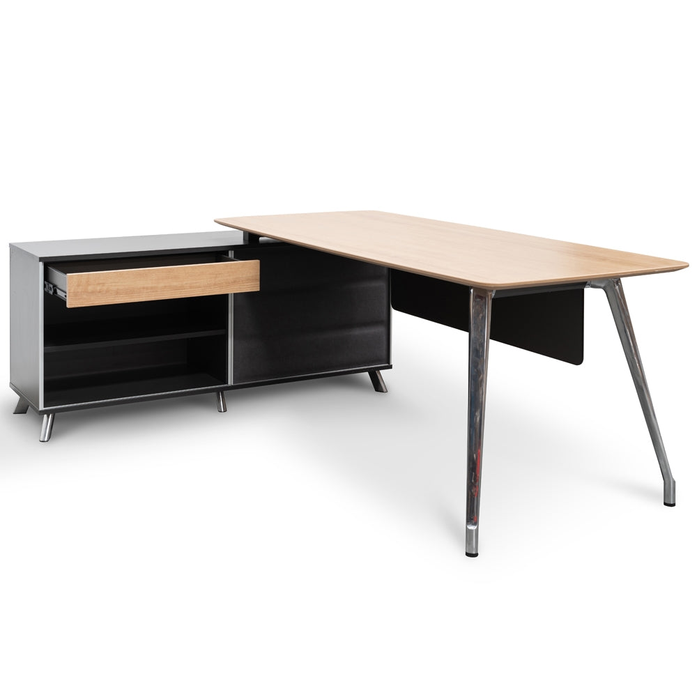 Hayes 2m Left  Return Office Desk - Natural - Black