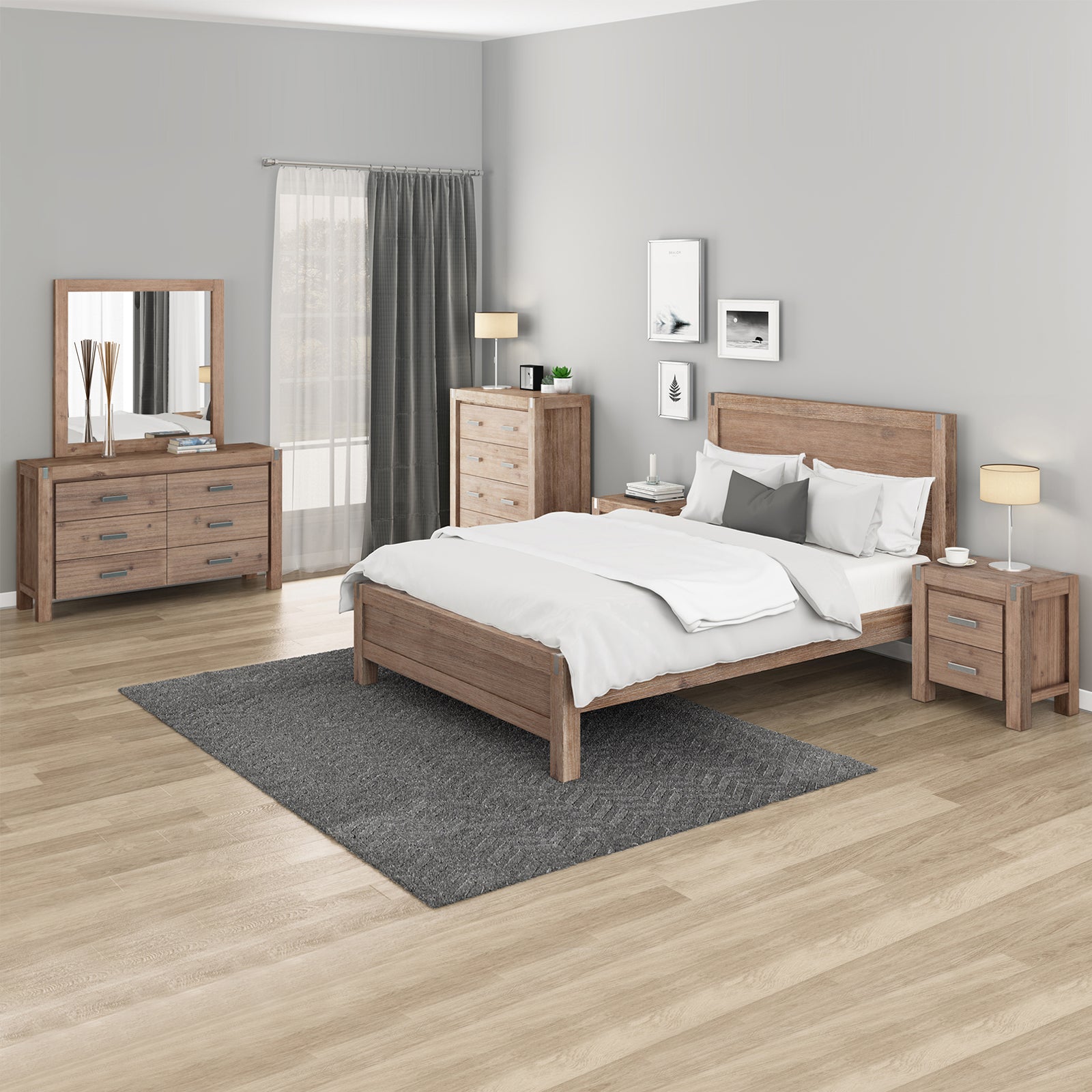 Noor 5 Pieces King Size Bedroom Suite Oak Colour