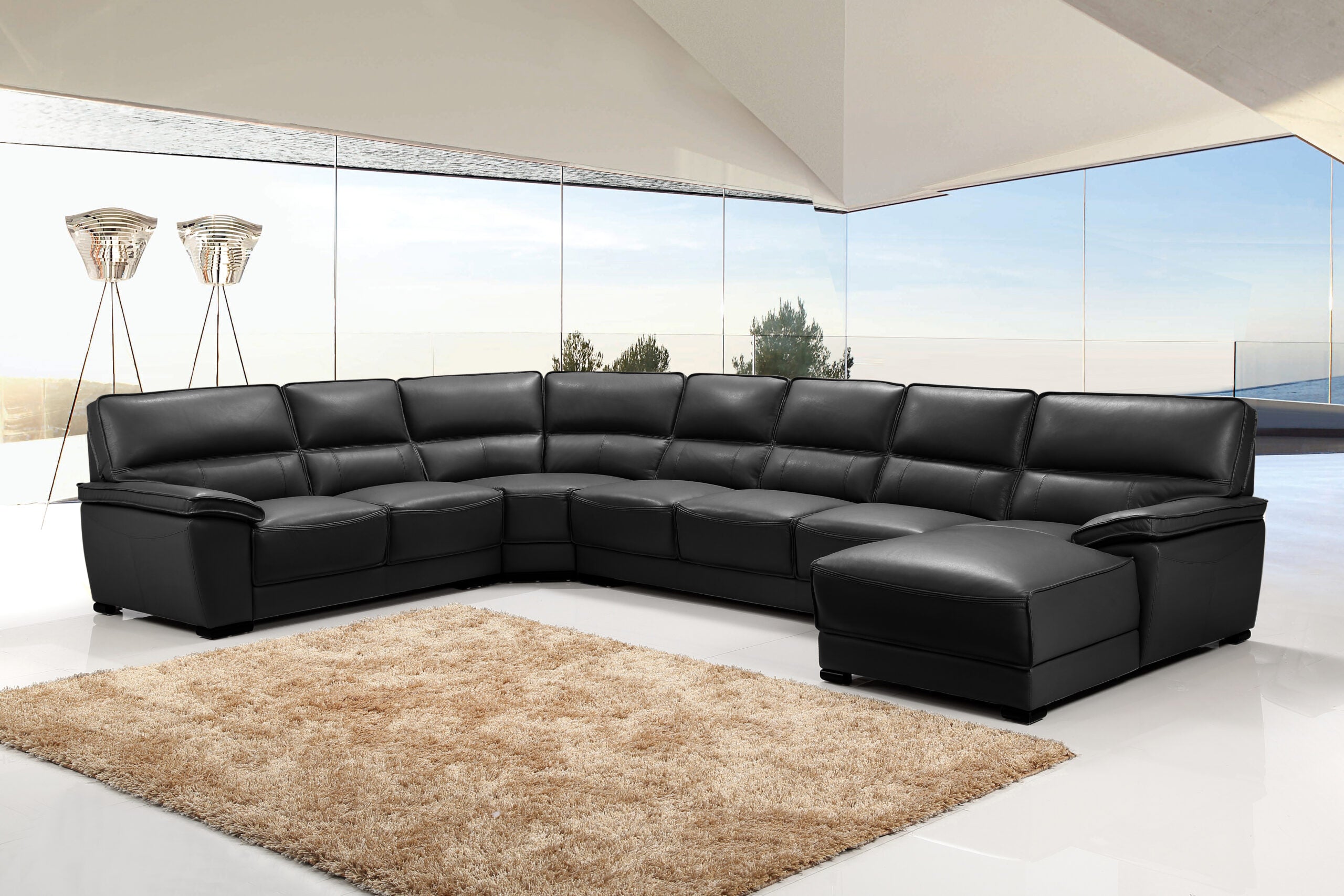 Harley 7 Seater Leather Sofa - Black PU