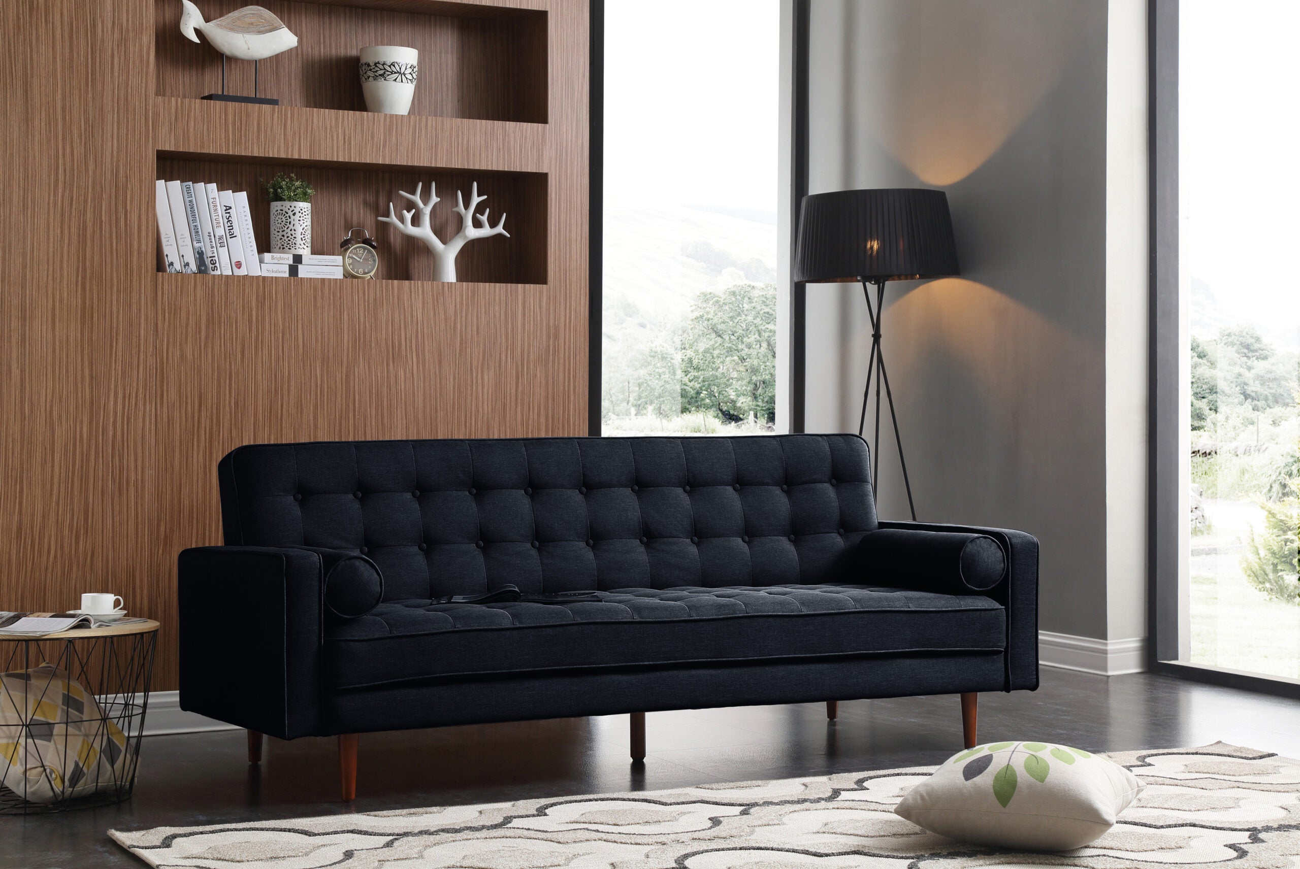 Myles Sofa Black Velvet Fabric