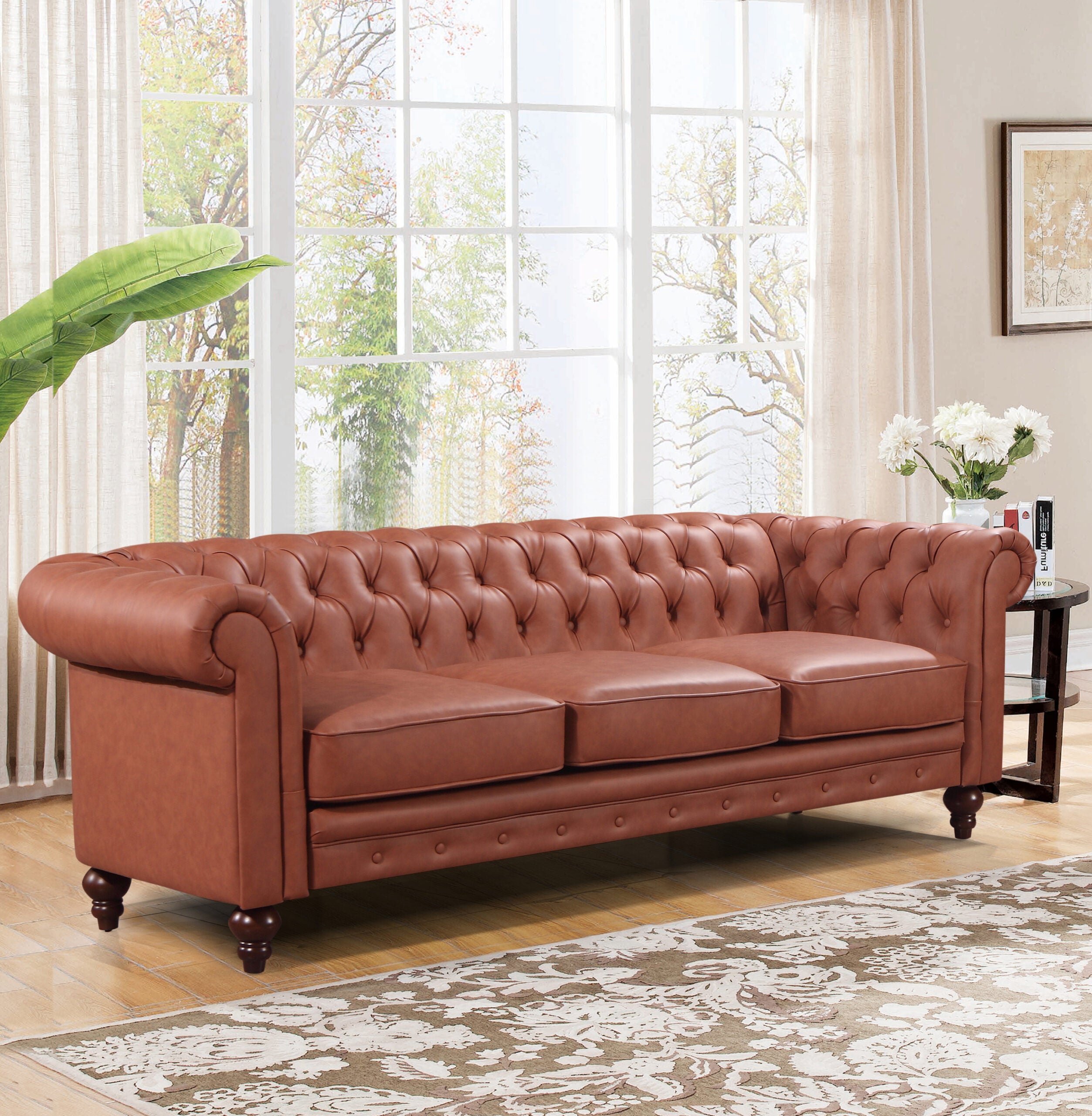 Miley Triple Seater Leather Sofa - Brown