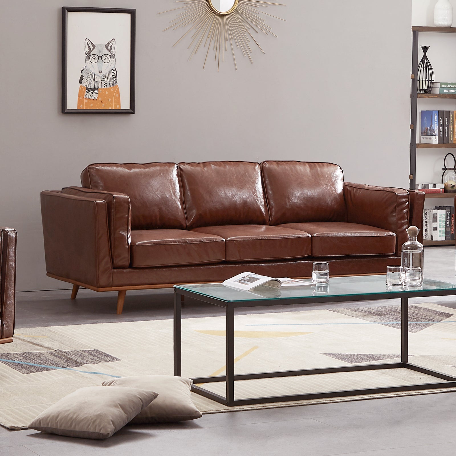 Ysabelle Triple Seater Leather Sofa - Brown
