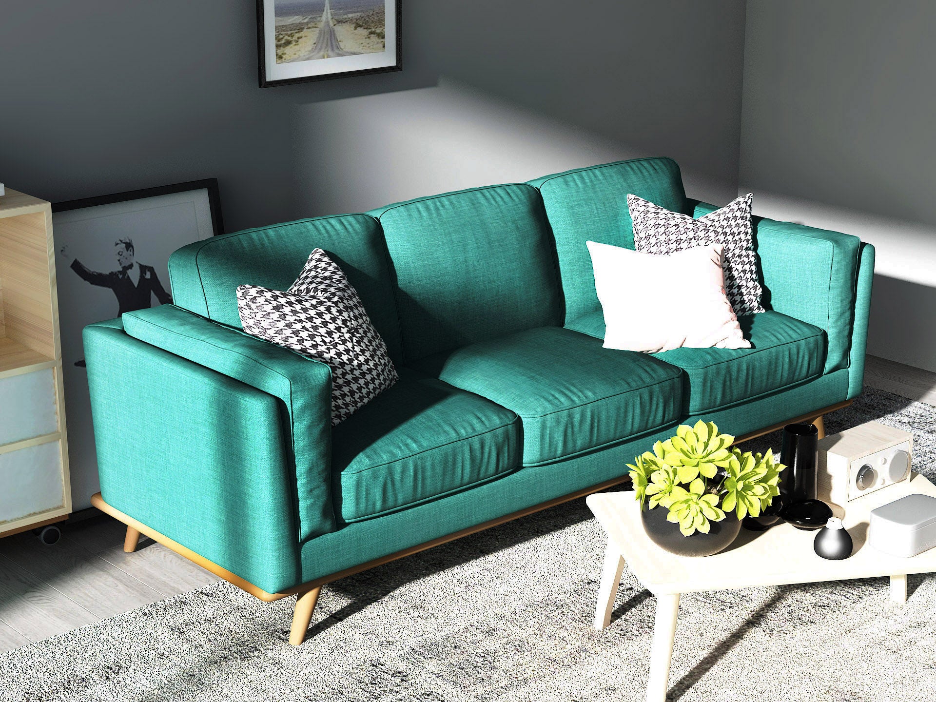 Ysabelle Sofa Fabric 3 Seater Teal