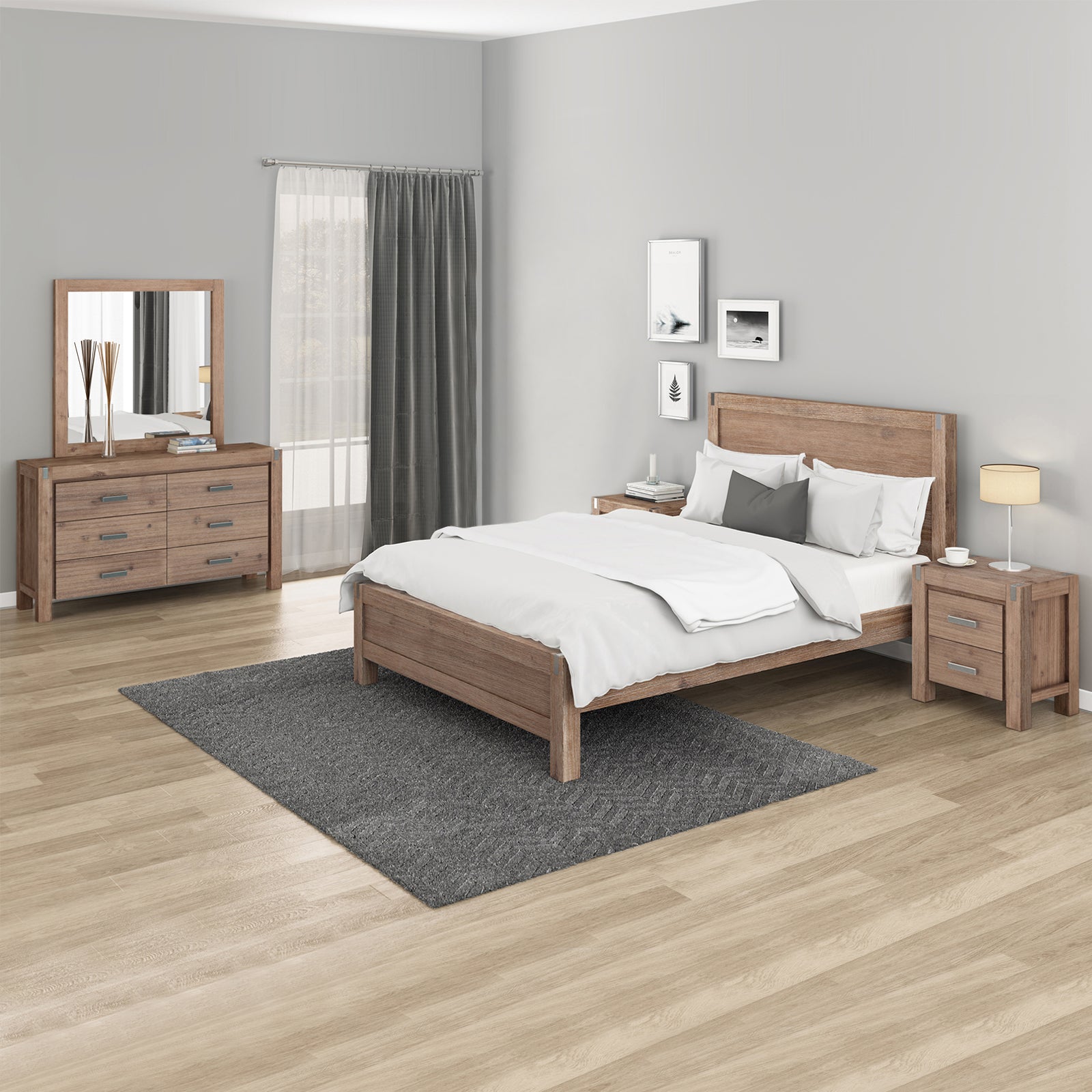 Noor 4 Pieces Queen Size Bedroom Suite Oak Colour with Dresser