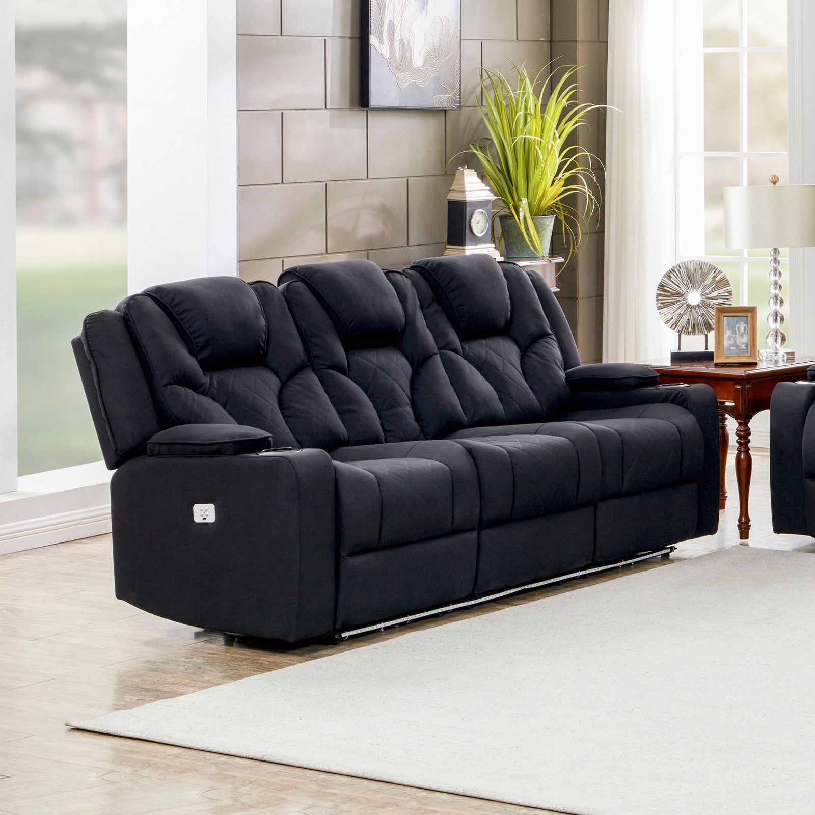 Anyssa Triple Seat Recliner - Rhino Fabric - Black
