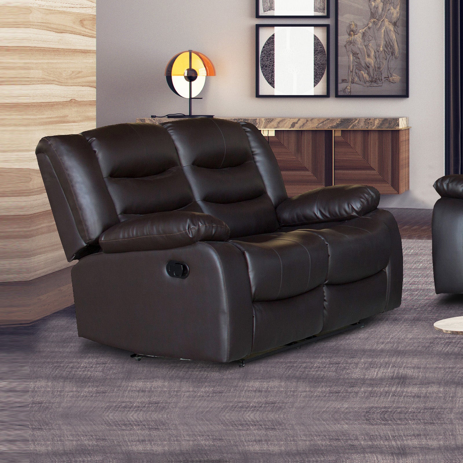 Flynn Double Seat Recliner - Brown PU Leather